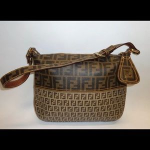 FENDI ZUCCA MONOGRAM SHOULDER BAG BROWN ZUCCHINO